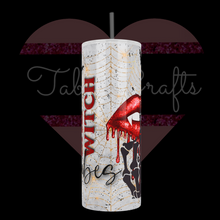 Load and play video in Gallery viewer, Bad Witch Vibes, mouth with red lipstick and fangs, and skeleton middle finger giving the bird