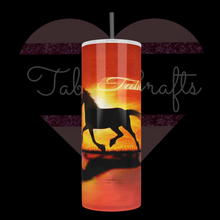 Load and play video in Gallery viewer, Personlized with Name "Horse and SUnset" TabbyCraft Exclusive 20oz Stainless Steel Tumbler