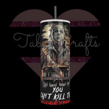 Load and play video in Gallery viewer, Handcrafted &quot;You Can&#39;t Kill The Boogeyman&quot; MichaelMyers from Halloween Inspired 20oz Stainless Steel Tumbler
