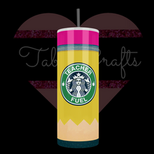 Load and play video in Gallery viewer, Teacher Fuel, on pencil with Starbucks logo and coffee order type boxes like cups from Starbucks