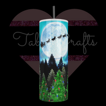 Load and play video in Gallery viewer, Handcrafted "Santa Sleigh Over the Moon" Exclusive Design 20oz Stainless Steel Tumbler