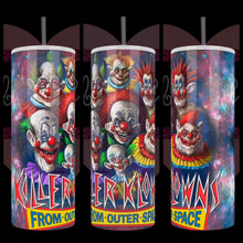 Load and play video in Gallery viewer, Handcrafted "Clowns From Space" 20oz Stainless Steel Tumbler - TabbyCrafts LLC