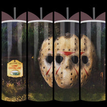 Load and play video in Gallery viewer, Handcrafted &quot;Camp Crystal Lake&quot; Hockey Mask 20oz Stainless Steel Tumbler - TabbyCrafts.com
