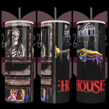 Load and play video in Gallery viewer, House horror movie from 1986 with Big Ben & Creepy Woman in windows, with zombie hand ringing door bell on a Tumbler