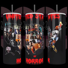 Load and play video in Gallery viewer, Map of USA with horror movie from each state, United States of Horror