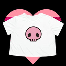 Load image into Gallery viewer, Cute Skull on Flowy Cropped Tee - TabbyCrafts.com