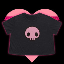 Load image into Gallery viewer, Cute Skull on Flowy Cropped Tee - TabbyCrafts.com