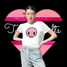 Load image into Gallery viewer, Cute Skull on Flowy Cropped Tee - TabbyCrafts.com