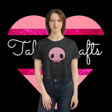 Load image into Gallery viewer, Cute Skull on Flowy Cropped Tee - TabbyCrafts.com