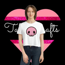 Load image into Gallery viewer, Cute Skull on Flowy Cropped Tee - TabbyCrafts.com