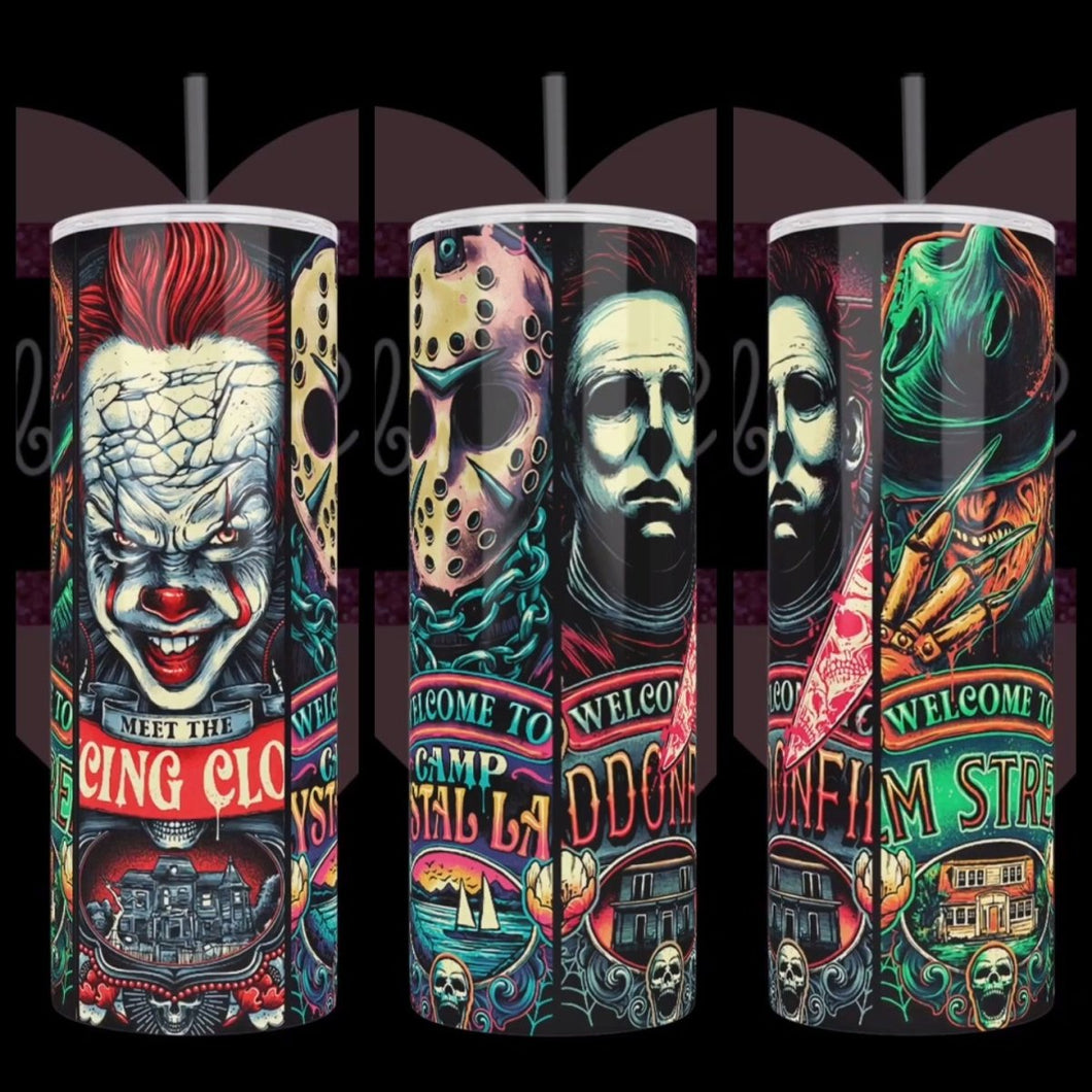 Freddy, Jason, Penny, Michael Carnival Handcrafted 20oz Stainless Steel Tumbler - TabbyCrafts.com