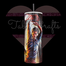 Load image into Gallery viewer, Handcrafted "Ash In Newspaper" Evil Dead Inspired Design 20oz Stainless Steel Tumbler - TabbyCrafts.com