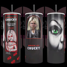 Load image into Gallery viewer, Handcrafted "Boxed Tiffany" Bride Of Chucky 20oz Stainless Steel Tumbler - TabbyCrafts.com