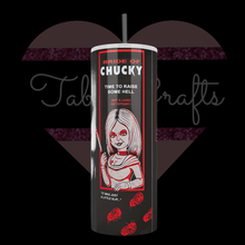 Load image into Gallery viewer, Handcrafted "Boxed Tiffany" Bride Of Chucky 20oz Stainless Steel Tumbler - TabbyCrafts LLC