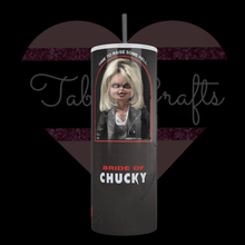 Load image into Gallery viewer, Handcrafted "Boxed Tiffany" Bride Of Chucky 20oz Stainless Steel Tumbler - TabbyCrafts LLC
