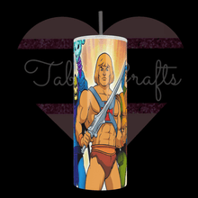 Load image into Gallery viewer, Handcrafted "He-Guy" Inspired 80s Show 20oz Stainless Steel Tumbler - TabbyCrafts LLC