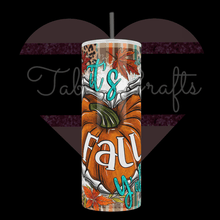 Load image into Gallery viewer, Handcrafted "It's Fall Y'all" with Pumpkin & Skeleton Hands 20oz Stainless Steel Tumbler - TabbyCrafts LLC
