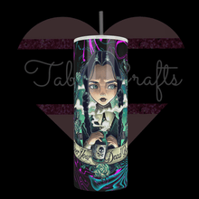 Load image into Gallery viewer, Handcrafted "Over Your Dead Body" Wednesday Inspired 20oz Stainless Steel Tumbler - TabbyCrafts.com