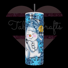 Load image into Gallery viewer, Cute Snow People, blue color, three different snow people, wearing different hats