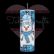 Load image into Gallery viewer, Cute Snow People, blue color, three different snow people, wearing different hats