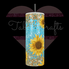 Load image into Gallery viewer, Handcrafted "Sunflowers" Blue Background 20oz Stainless Steel Tumbler - TabbyCrafts LLC