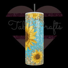 Load image into Gallery viewer, Handcrafted "Sunflowers" Blue Background 20oz Stainless Steel Tumbler - TabbyCrafts LLC