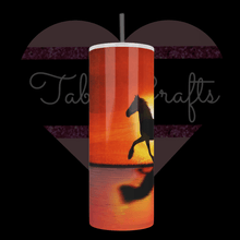 Load image into Gallery viewer, Handcrafted Sunset & Horse TabbyCrafts Exclusive 20oz Stainless Steel Tumbler - TabbyCrafts.com