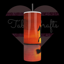 Load image into Gallery viewer, Handcrafted Sunset & Horse TabbyCrafts Exclusive 20oz Stainless Steel Tumbler - TabbyCrafts.com