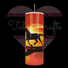 Load image into Gallery viewer, Handcrafted Sunset & Horse TabbyCrafts Exclusive 20oz Stainless Steel Tumbler - TabbyCrafts.com