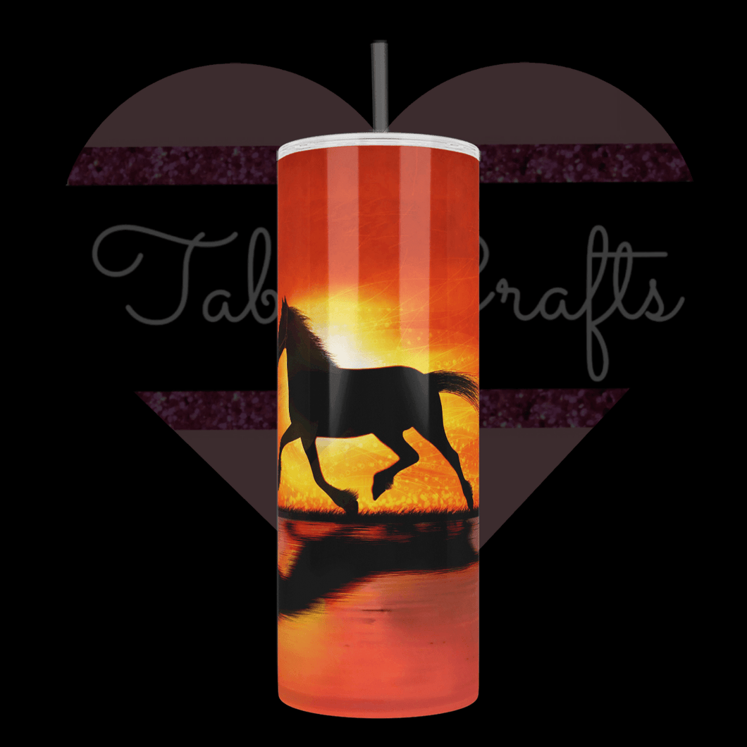 Handcrafted Sunset & Horse TabbyCrafts Exclusive 20oz Stainless Steel Tumbler - TabbyCrafts.com