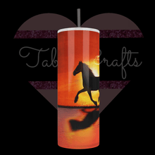 Load image into Gallery viewer, Handcrafted Sunset & Horse TabbyCrafts Exclusive 20oz Stainless Steel Tumbler - TabbyCrafts.com