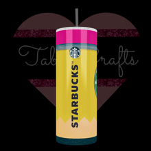 Load image into Gallery viewer, Teacher Fuel, on pencil with Starbucks logo and coffee order type boxes like cups from Starbucks