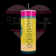 Load image into Gallery viewer, Teacher Fuel, on pencil with Starbucks logo and coffee order type boxes like cups from Starbucks