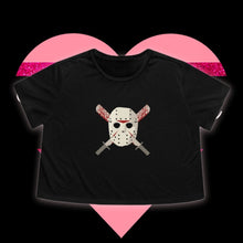 Load image into Gallery viewer, Mask and Machette on Flowy Cropped Tee - TabbyCrafts.com