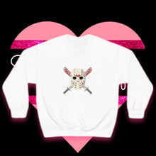 Load image into Gallery viewer, Mask and Machette on Unisex Heavy Blend™ Crewneck Sweatshirt - TabbyCrafts.com