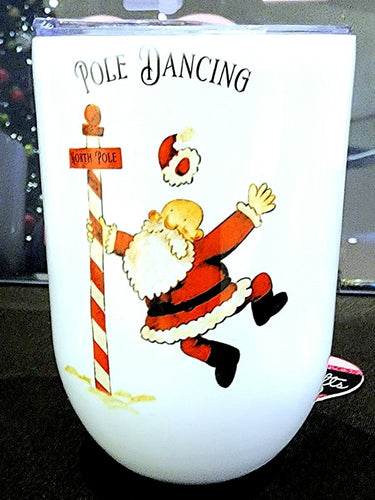 Pole Dancing Santa 12oz Insulated Stainless Steel Wine Tumbler - TabbyCrafts.com
