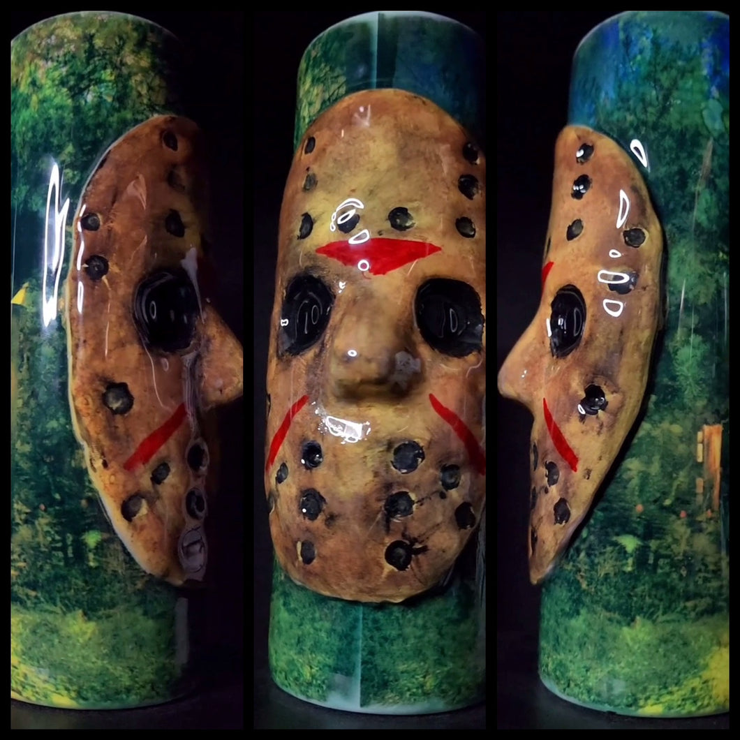Jason Voorhees Mask Hand Sculpted Tumbler Cup By Tabitha - TabbyCrafts LLC