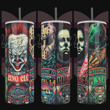 Load and play video in Gallery viewer, Freddy, Jason, Penny, Michael Carnival Handcrafted 20oz Stainless Steel Tumbler
