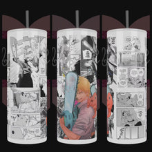 Load and play video in Gallery viewer, Handcrafted &quot;Chainsaw Man&quot; Manga Inspired Comic Style 20oz Stainless Steel Tumbler - TabbyCrafts LLC
