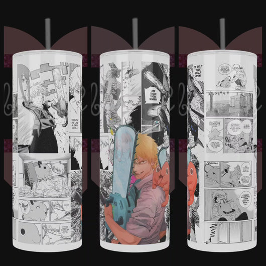 Handcrafted "Chainsaw Man" Manga Inspired Comic Style 20oz Stainless Steel Tumbler - TabbyCrafts LLC