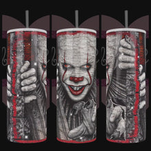 Load and play video in Gallery viewer, Handcrafted &quot;Creepy Pennywise&quot; 20oz Stainless Steel Tumbler - TabbyCrafts LLC
