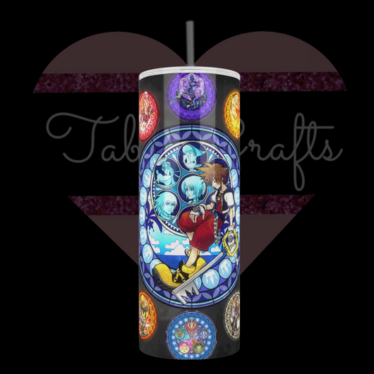"Kingdom Hearts" Inspired Tumbler, sora, keyblade surrounded by worlds in the game