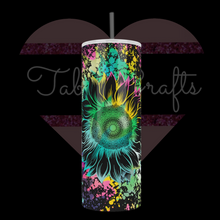 Load and play video in Gallery viewer, Handcrafted Sunflower Color Splash 20oz Stainless Steel Tumbler
