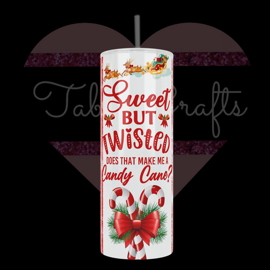 Handcrafted "Sweet & Twisted" Candy Cane Design 20oz Stainless Steel Tumbler