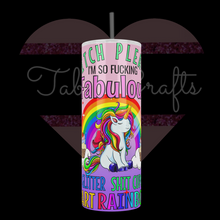Load and play video in Gallery viewer,  Unicorn with rainbow with words B-itch Please, I&#39;m so F-ucking Fabulous I pee Glitter, Sh-it cupcakes, and fart rainbows 20oz Stainless Steel Tumbler
