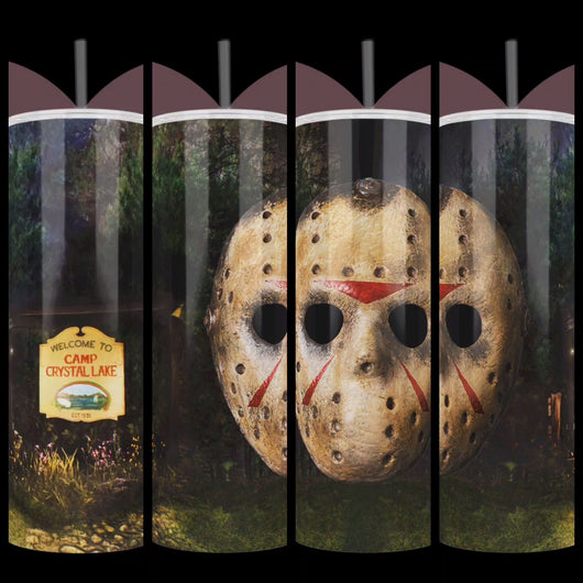 Handcrafted "Camp Crystal Lake" Hockey Mask 20oz Stainless Steel Tumbler - TabbyCrafts.com