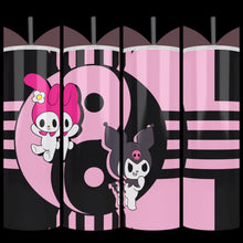 Load and play video in Gallery viewer, Handcrafted Kuromi &amp; My Melody Inspired Design 20oz Stainless Steel Tumbler
