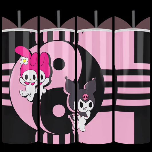 Handcrafted Kuromi & My Melody Inspired Design 20oz Stainless Steel Tumbler
