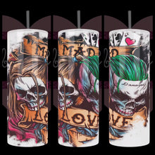 Load and play video in Gallery viewer, Joker &amp; Harley Quinn as skulls with mad love text.
