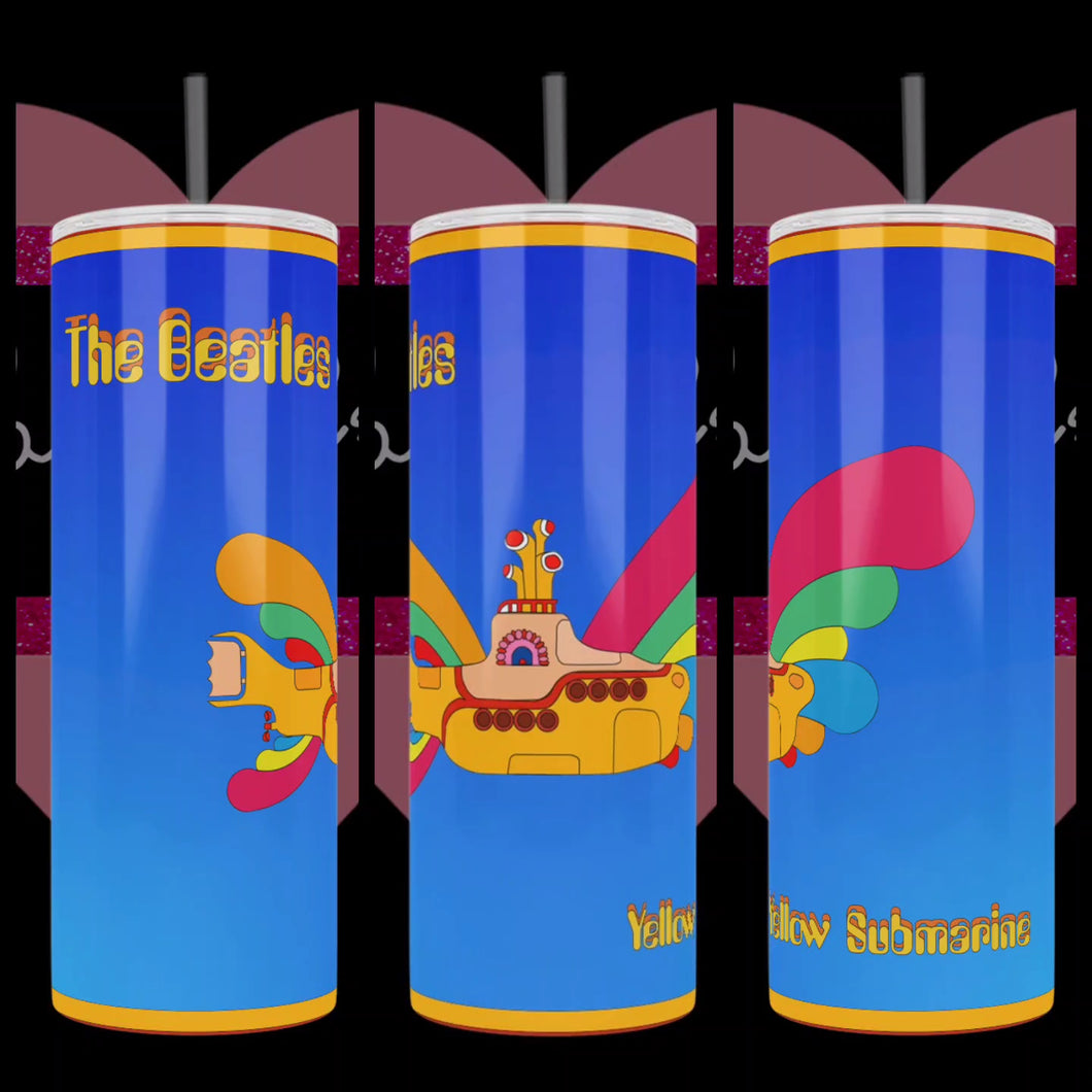Yellow Submarine cover from the beatles handcrafted on a 20oz Stainless Steel Tumbler